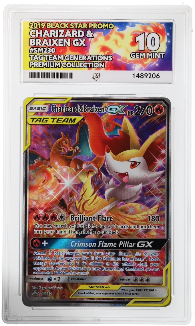 ACE 10 Charizard & Braixen SM230 Tag Team Pokemon Graded Card