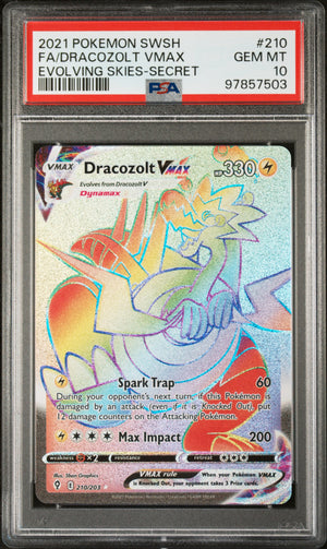 PSA 10 Dracozolt Vmax 210 Evolving Skies Secret Rare Pokemon Graded Card